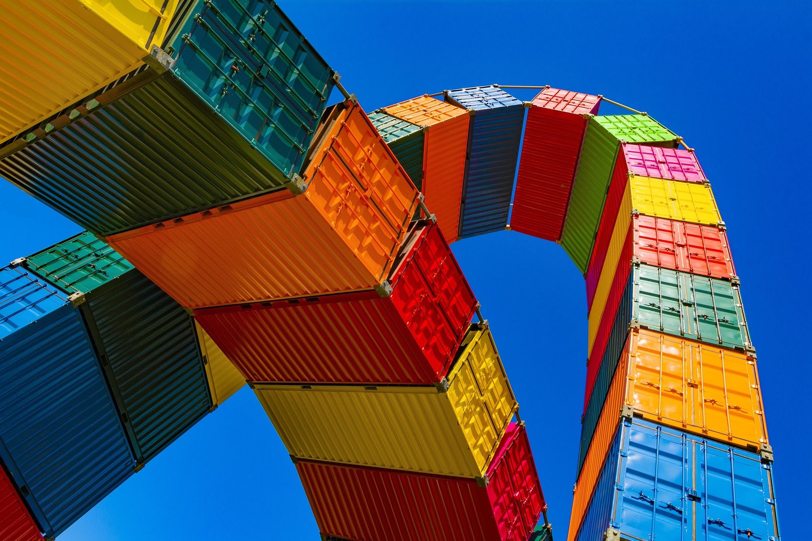 Freight shipping containers forming an arch — freight shipping from Florida to Jamaica